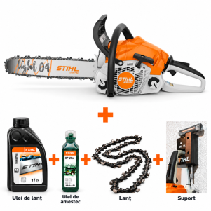 Pachet Drujba STIHL MS 182 C-BE 40cm 3/8P 1.3mm + Lant 63 PM3 3/8 P 40cm 1.3mm + HP Ultra 100ml + Ulei lant ForestPlus 1 L + Suport perete