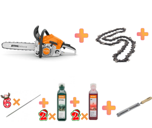 PACHET Drujba STIHL MS 212 + Lant STIHL 63 + 6x Pila rotunda + Suport de pila + 2x Ulei de amestec STIHL HP Ultra 100 ml + 2x Ulei de amestec STIHL 100 ml