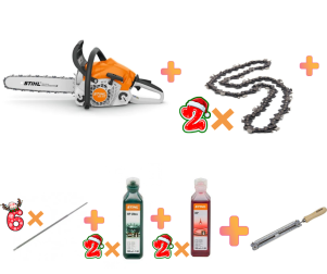 PACHET Drujba STIHL MS 231 + 2x Lant STIHL 63 + 6x Pila rotunda + Suport de pila + 2x Ulei de amestec STIHL HP Ultra 100 ml + 2x Ulei de amestec STIHL 100 ml