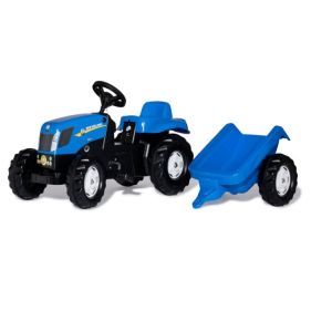 Tractor de jucarie pentru copii, cu pedale si remorca, New Holland T7040, Rolly Toys