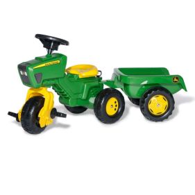 Bicicleta de jucarie pentru copii, cu pedale si remorca, John Deere, Rolly Toys