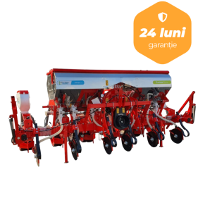 Semanatoare pneumatica pentru porumb si plante prasitoare cadru fix, Bufer, 6 randuri, calculator DMS08-6, buncar fertilizare jumbo inox 1000 litri,  dublu disc la semanat si fertilizare