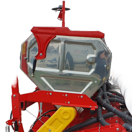 Imagine pentru Semanatoare pneumatica pentru porumb si plante prasitoare semitelescopica Bufer 6 randuri, buncar fertilizare jumbo de inox 1000 litri,  dublu disc la semanare si  fertilizare 