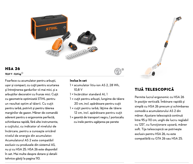 Imagine pentru Pachet foarfeca de gradina cu acumulator STIHL HSA 26, cu acumulator si incarcator incluse in pachet